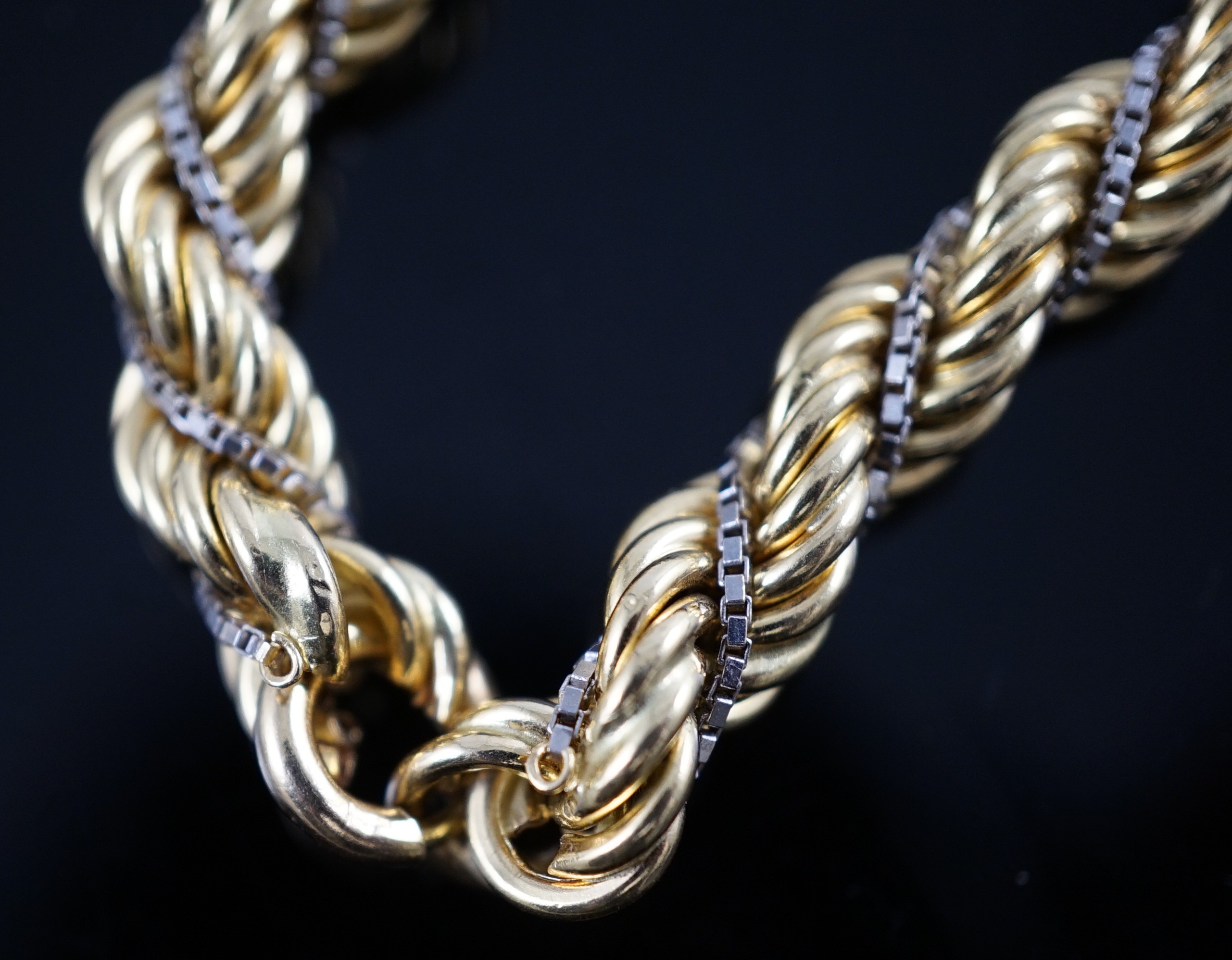 A modern Italian two colour 750 gold rope twist necklace